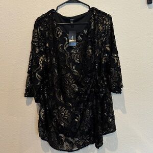Alfani Black and Gold Floral Lace Blouse